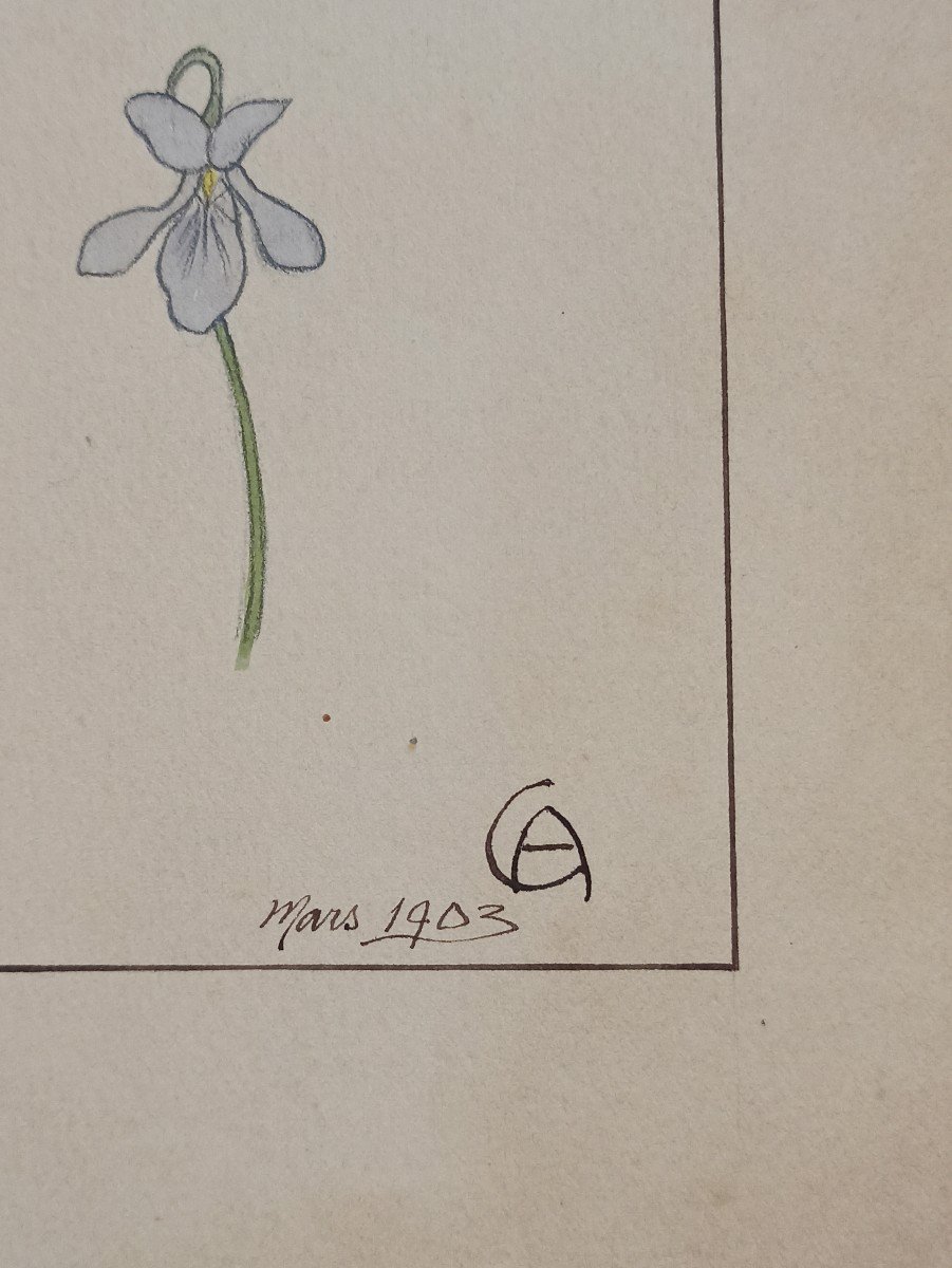 Watercolor Drawing By The Artist Edmond Alet, Art Nouveau Period Circa 1900-photo-2