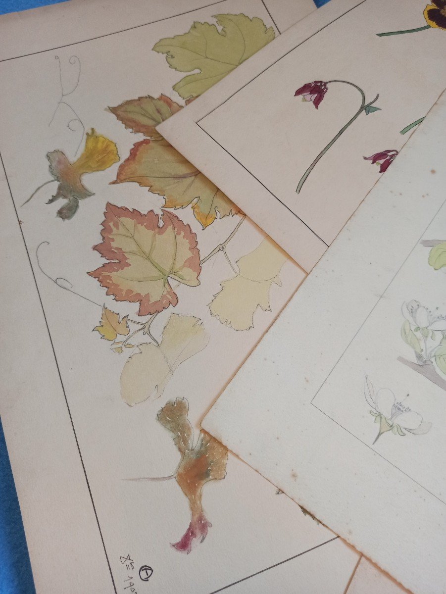 Watercolor Drawing By The Artist Edmond Alet, Art Nouveau Period Circa 1900-photo-2