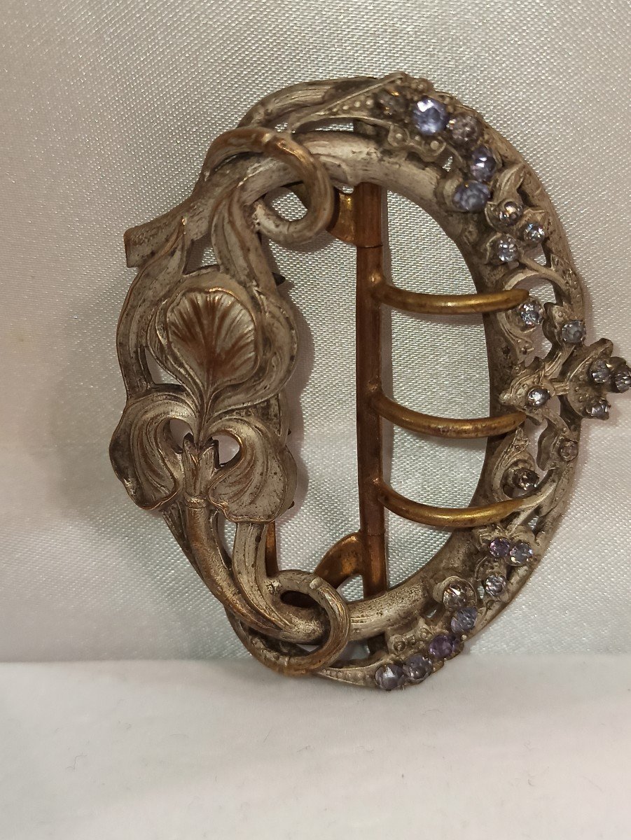 Boucle De Ceinture D époque Art Nouveau, Modèle  Aux Iris Circa 1900-photo-3