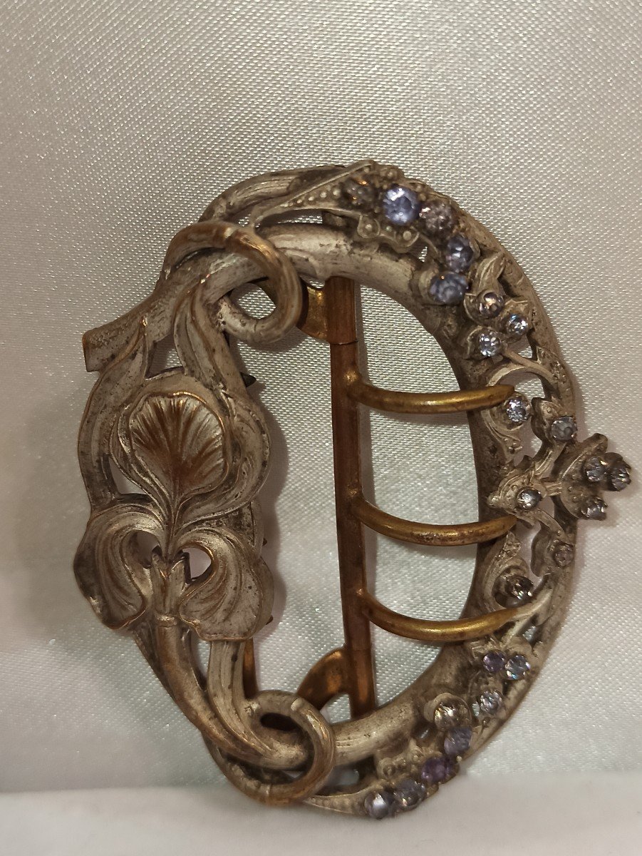 Boucle De Ceinture D époque Art Nouveau, Modèle  Aux Iris Circa 1900-photo-1