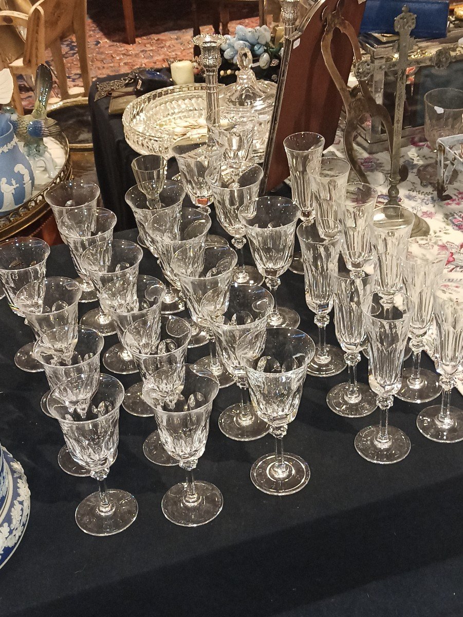 Partie De Service De Verres En Cristal Taille De Daum Modèle Gange Vers 1950-photo-5