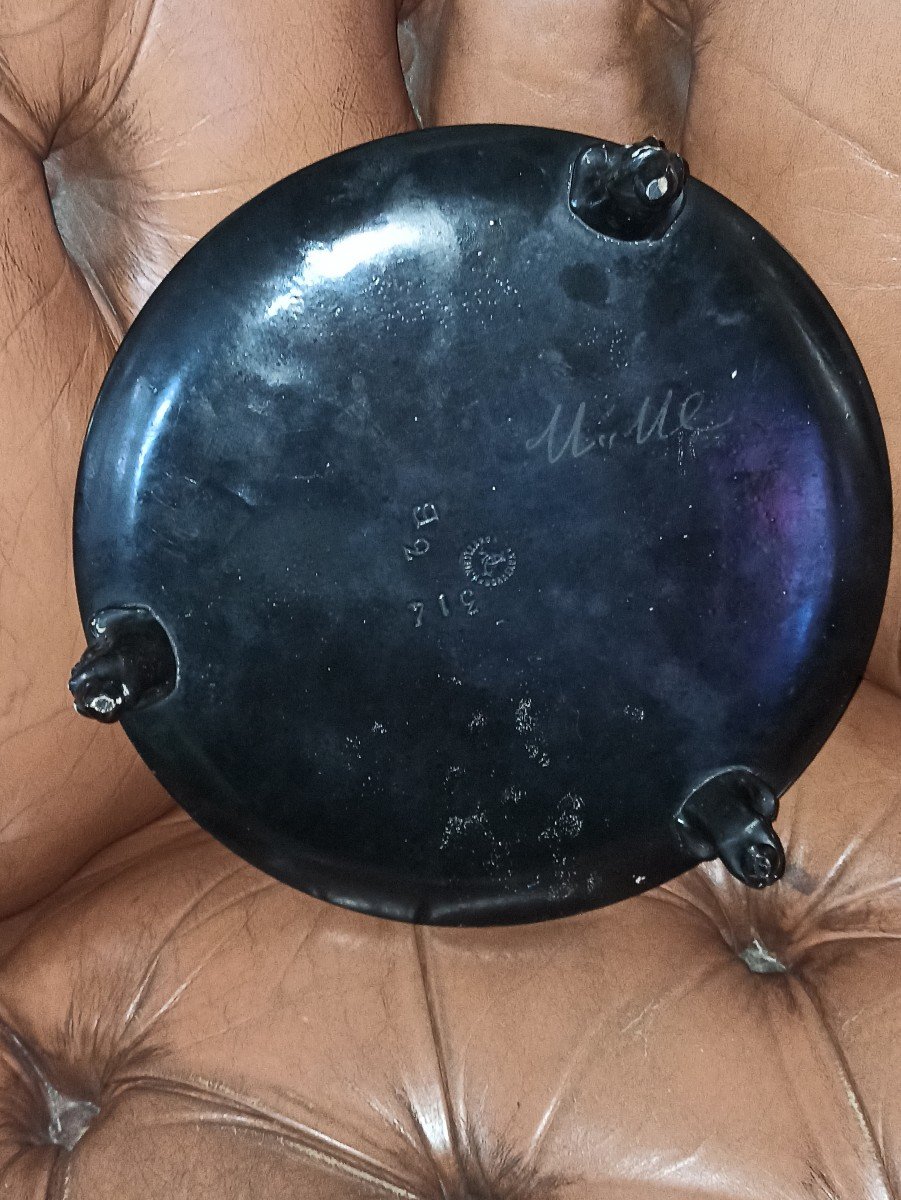 Tripod Presentation Plate In Enamelled Ceramic From The Vieillard Manufacture Late Nineteenth-photo-2