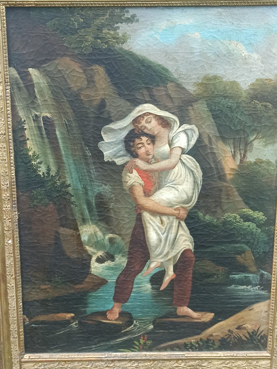 Trumeau De Cheminée Orne D Une Toile Représentant Une Scène De Paul Et Virginie Circa 1815-photo-2