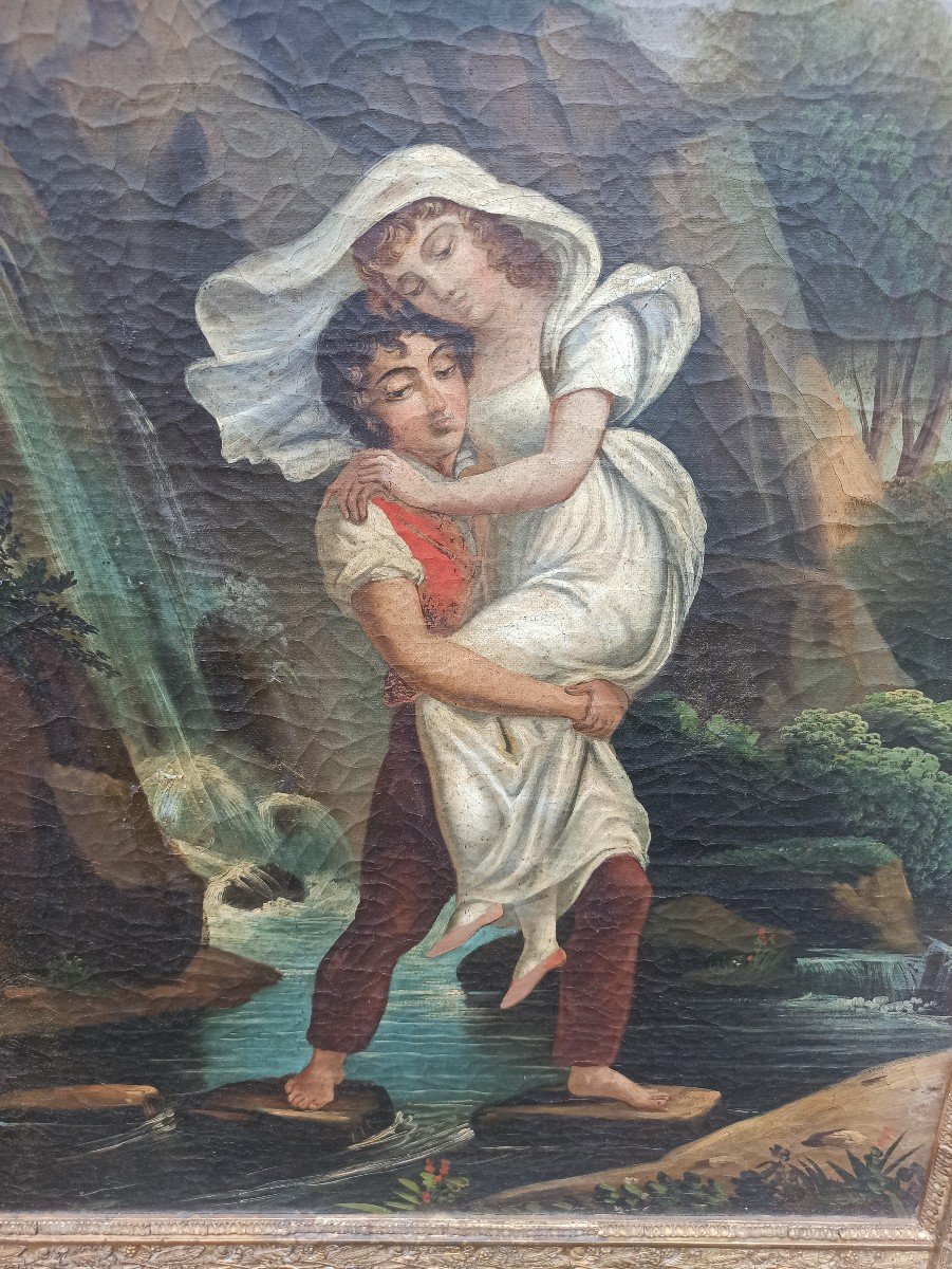 Trumeau De Cheminée Orne D Une Toile Représentant Une Scène De Paul Et Virginie Circa 1815-photo-2