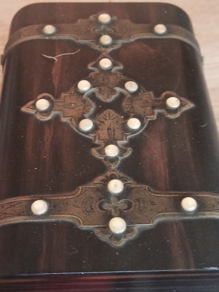 Boite à Bijoux En Bois Précieux Et Métal, Fin Du XIXe-photo-2