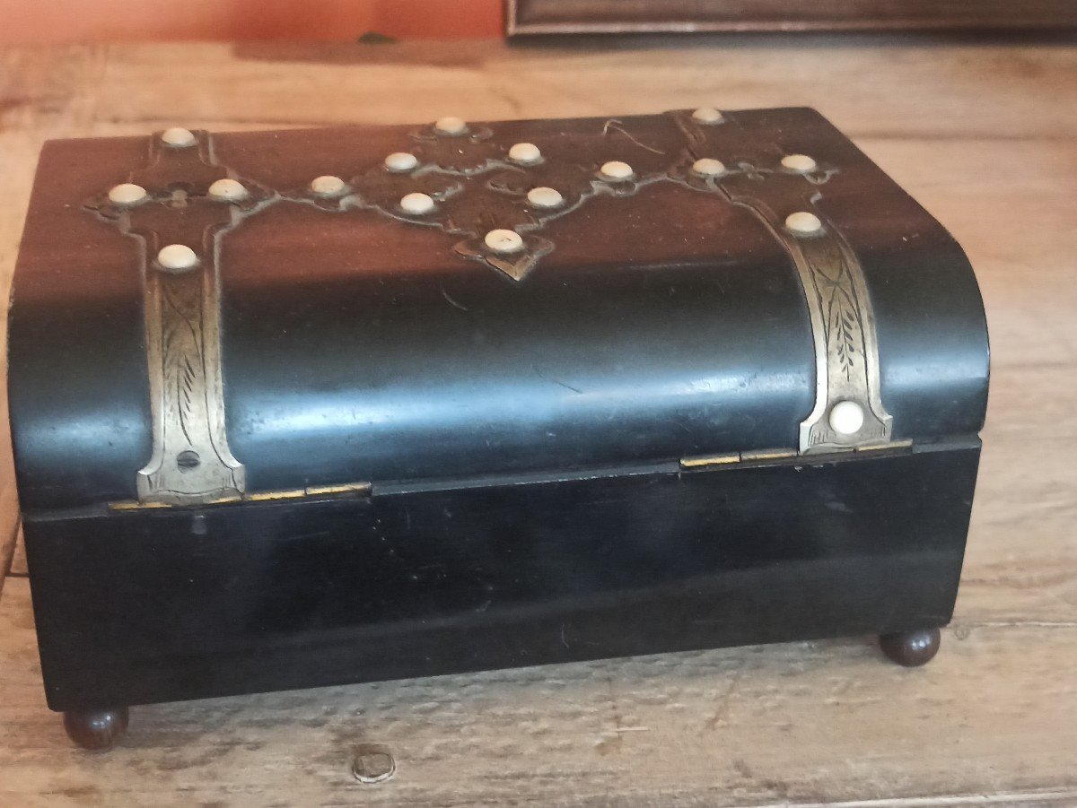 Boite à Bijoux En Bois Précieux Et Métal, Fin Du XIXe-photo-3