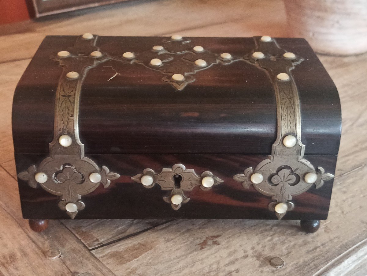 Boite à Bijoux En Bois Précieux Et Métal, Fin Du XIXe
