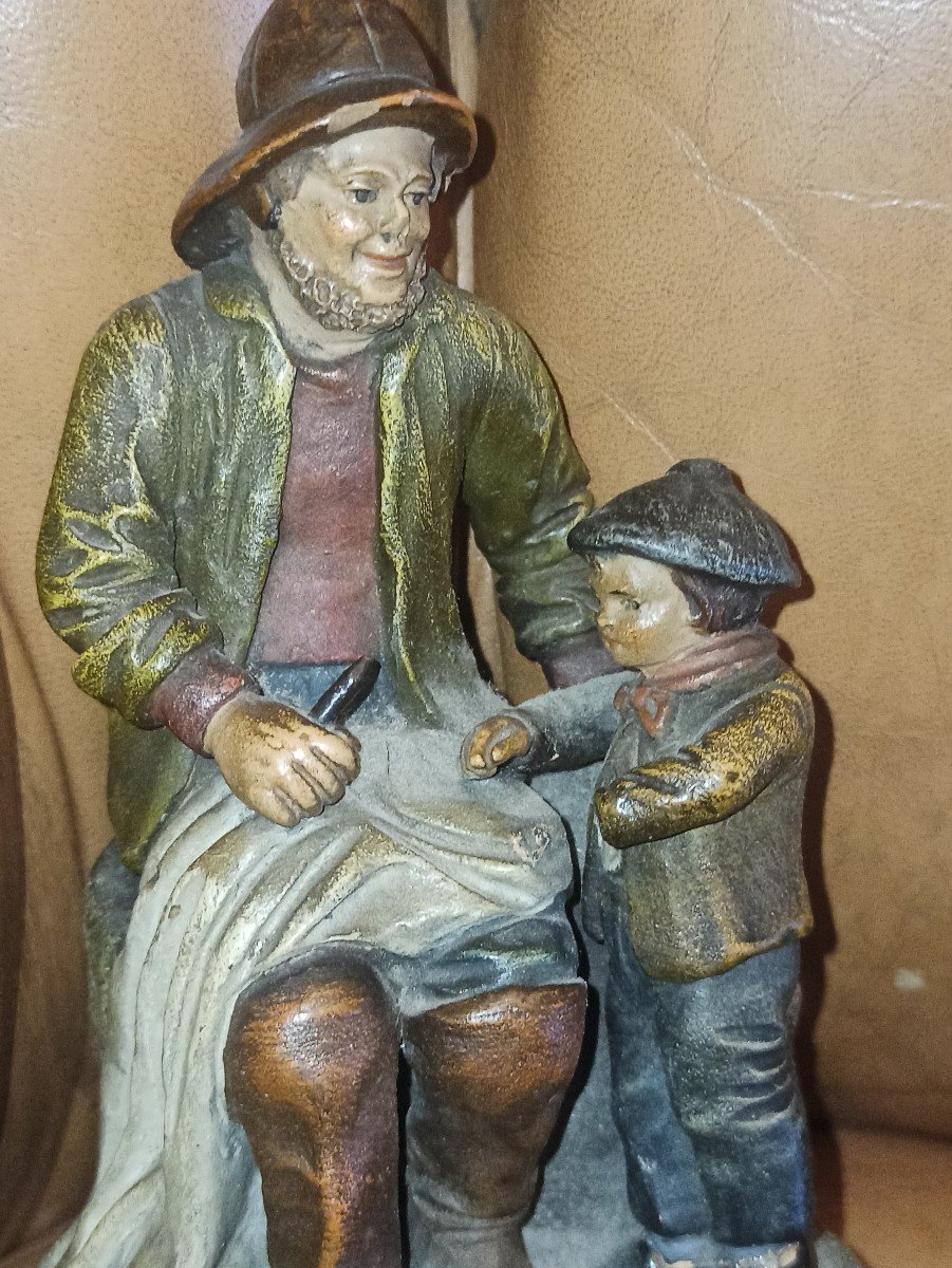 Terracotta Edition Of L Isle Adam, The Sailing Lesson, End Of The 19th Century-photo-2