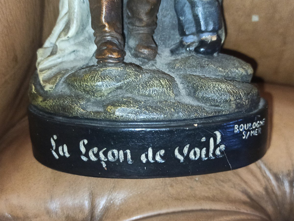 Terracotta Edition Of L Isle Adam, The Sailing Lesson, End Of The 19th Century-photo-3