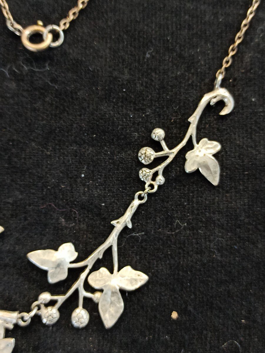 Collier Draperie De Style Art Nouveau En Métal Argenté Circa 1900-photo-2