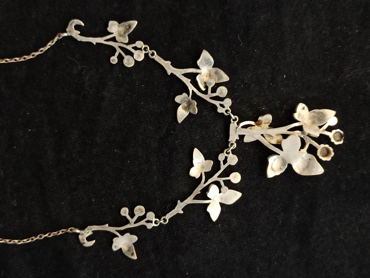 Collier Draperie De Style Art Nouveau En Métal Argenté Circa 1900-photo-5
