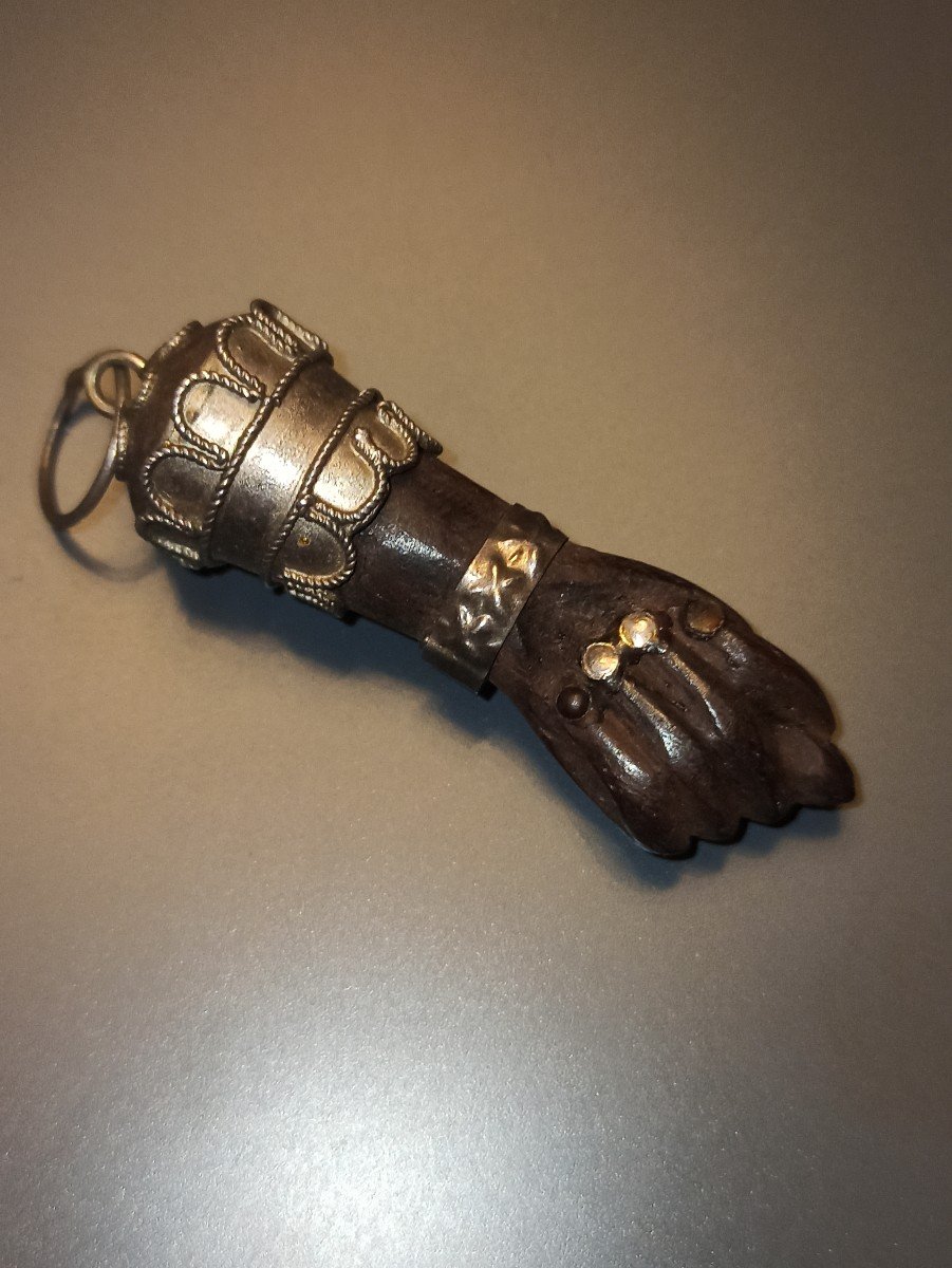 Lucky Pendant In Precious Wood And Silver, Ancient Oriental Work-photo-3
