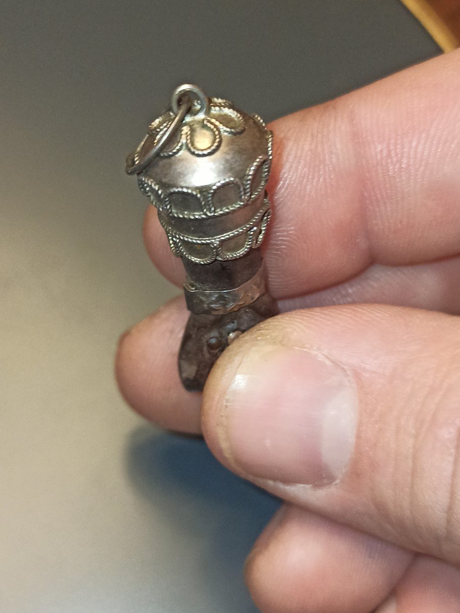 Lucky Pendant In Precious Wood And Silver, Ancient Oriental Work-photo-1