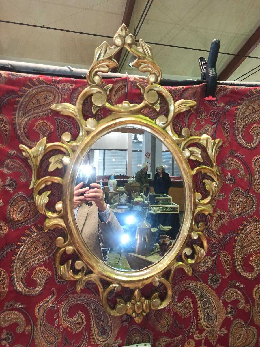 Miroir Ovale En Bois Doré De Style Baroque Italien époque XIXe-photo-3