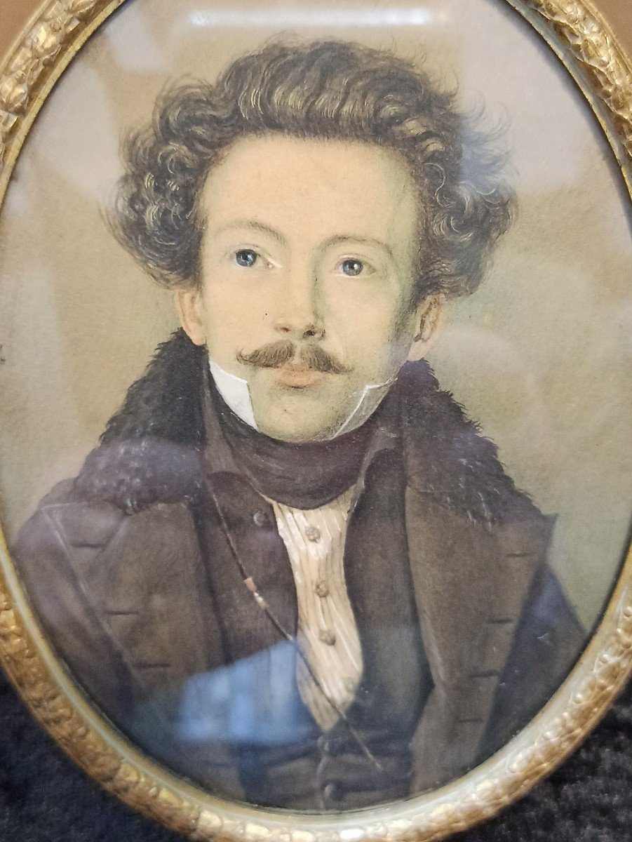 Miniature On Vellum Painted Of A Portrait Of A Man From The Romantic Period-photo-2