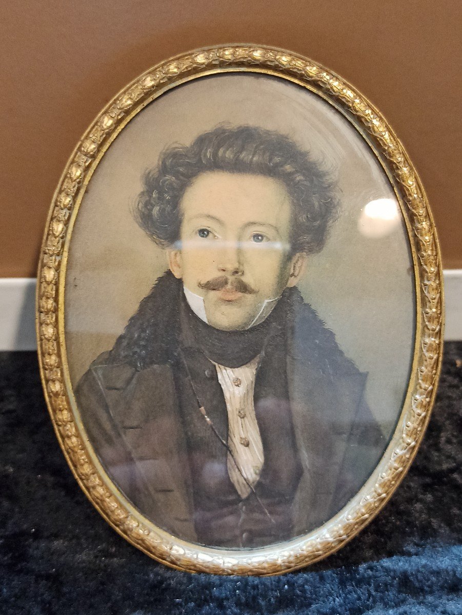 Miniature On Vellum Painted Of A Portrait Of A Man From The Romantic Period-photo-2