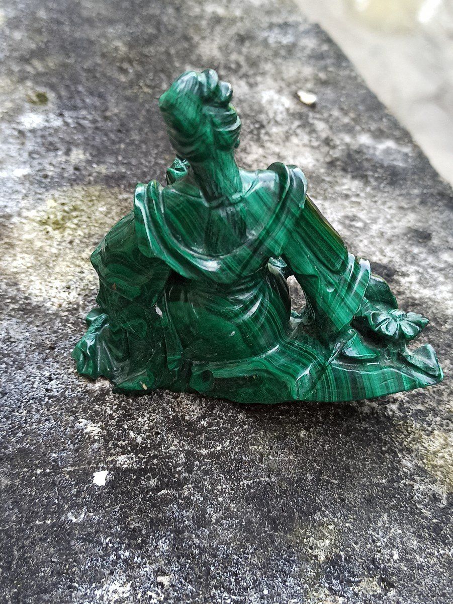  Sculpture Of Guayin In Malachite Chinese Work From The Mid-20th Century-photo-3