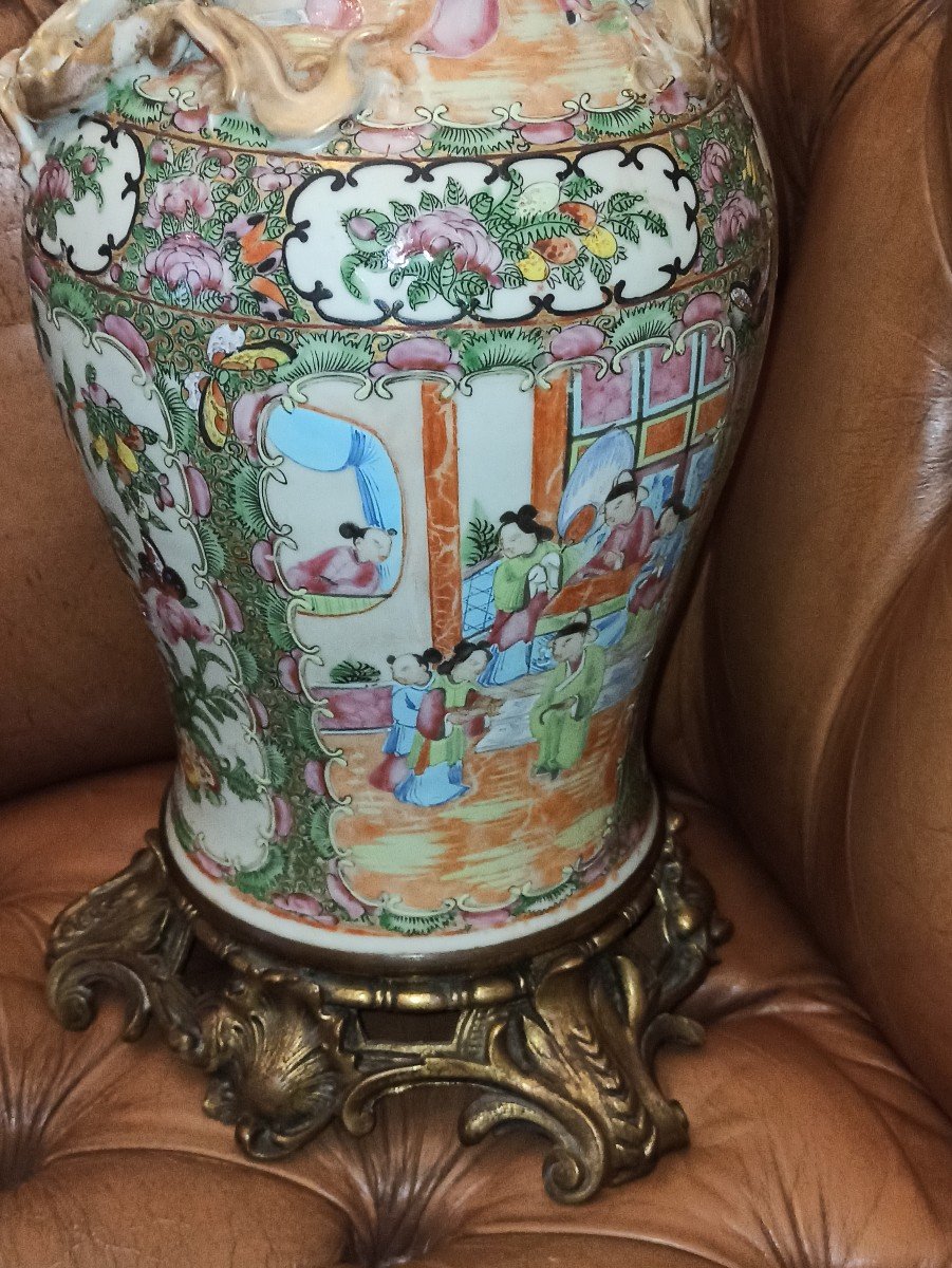 Vase En Porcelaine De Canton Monté En Bronze, époque Deuxième Moitié Du XIXeme-photo-2