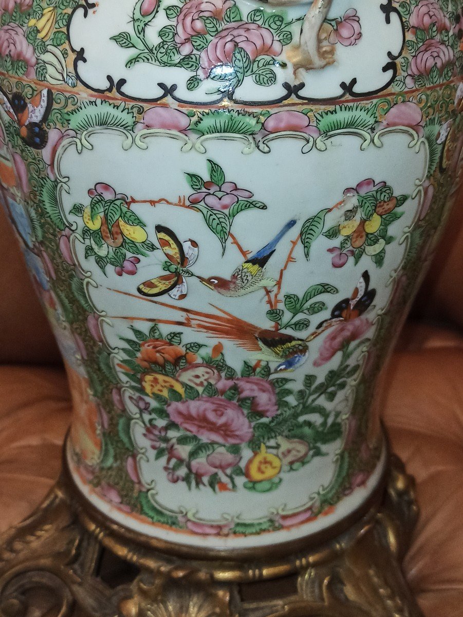 Vase En Porcelaine De Canton Monté En Bronze, époque Deuxième Moitié Du XIXeme-photo-3