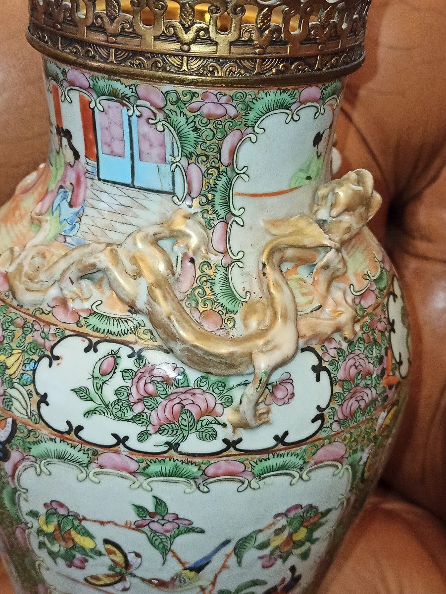 Vase En Porcelaine De Canton Monté En Bronze, époque Deuxième Moitié Du XIXeme-photo-4