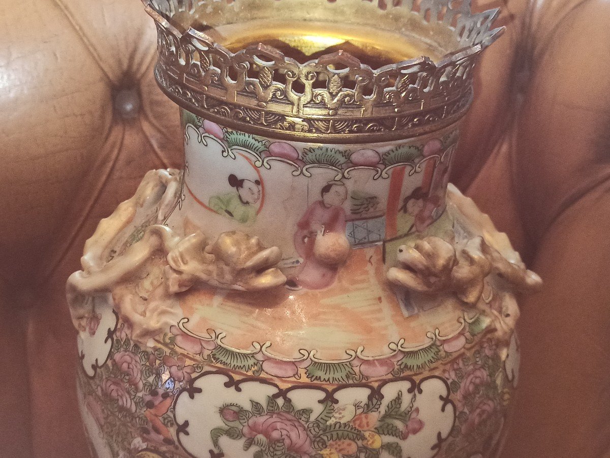 Vase En Porcelaine De Canton Monté En Bronze, époque Deuxième Moitié Du XIXeme-photo-2