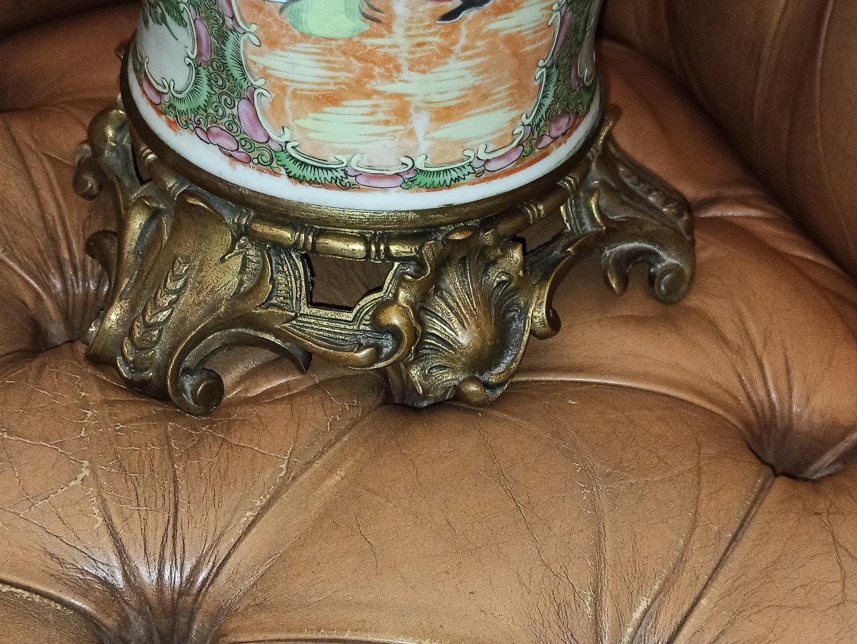 Vase En Porcelaine De Canton Monté En Bronze, époque Deuxième Moitié Du XIXeme-photo-3