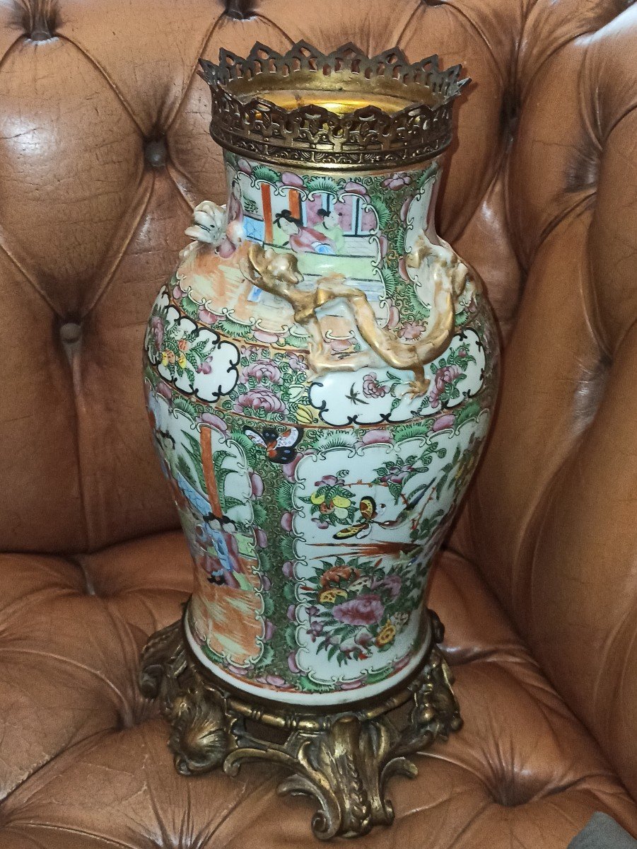 Vase En Porcelaine De Canton Monté En Bronze, époque Deuxième Moitié Du XIXeme-photo-4