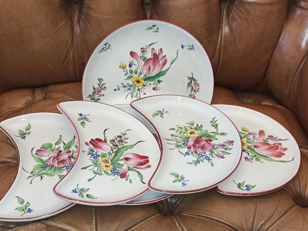 Suite De 6 Assiettes à Salade En Faience De Lunéville Modèle Dit Réverbère Fin Fin XIXe Et XXe 
