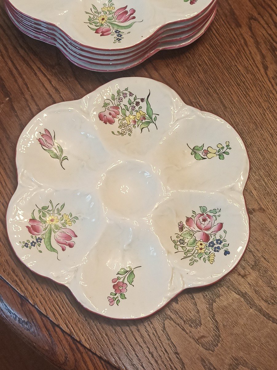 Suite Of 8 Oyster Plates, Lunéville Earthenware, Model Said Réverbère-photo-3