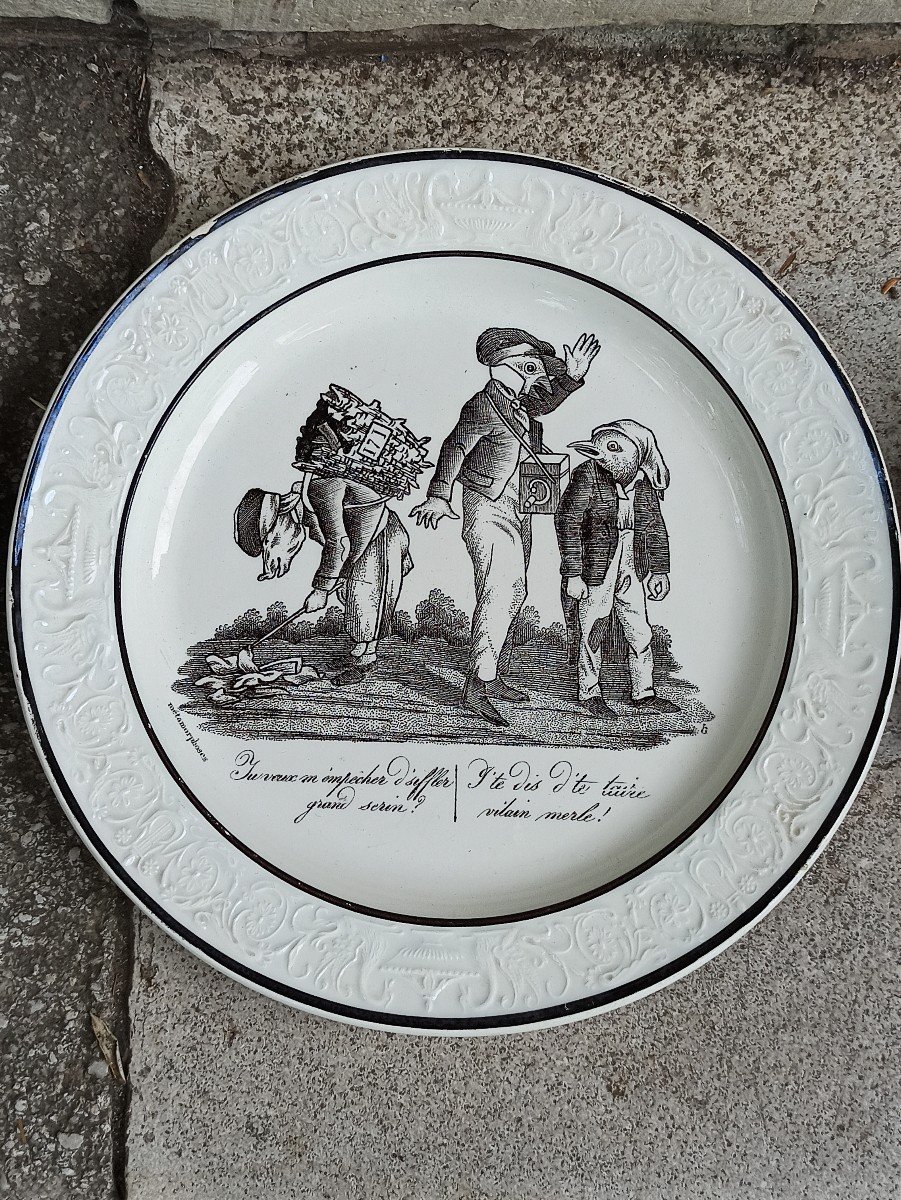 Suite Of 4 Fine Earthenware Plates From Choisy Le Roi Theme Of The Metamorphoses Of Granville -photo-2