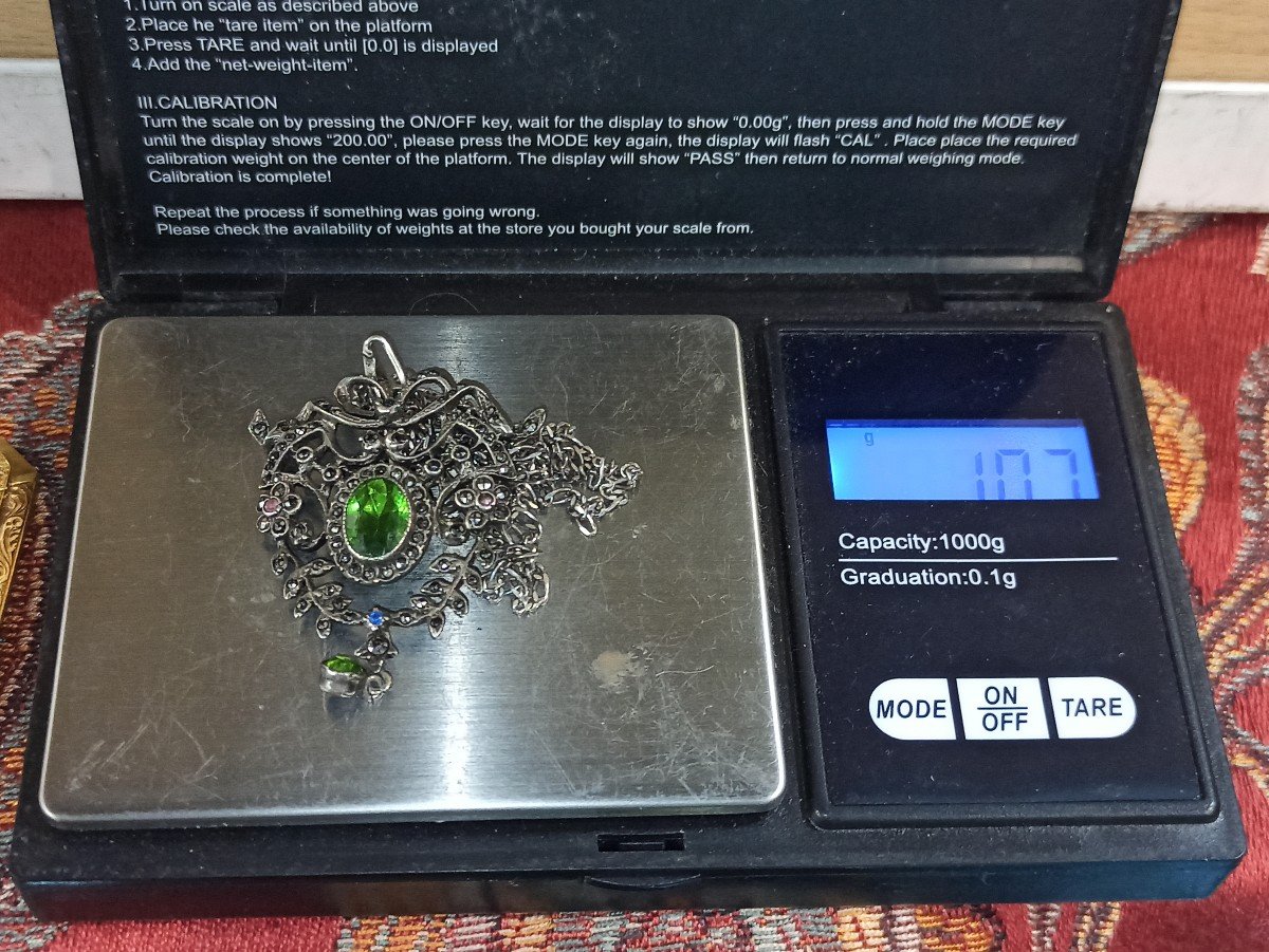 Pendentif  Napoleon III En Argent Orne De Marcassites Et De Pierres De Couleur-photo-4