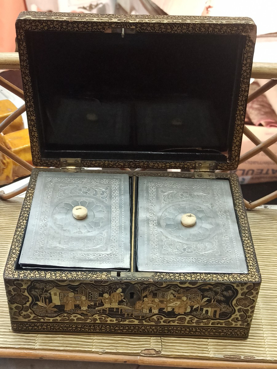 Cantonese Lacquer Tea Caddy, China, For The English Market, Circa 1840-photo-2