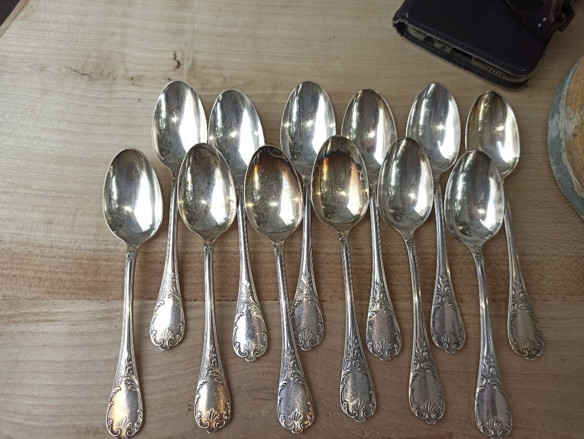 Suite de 12 cuillères à café en métal argenté Christofle modèle marly-photo-1