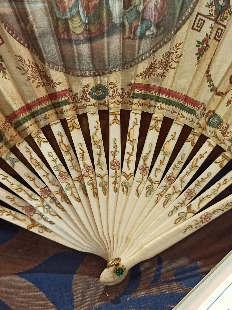Silk Fan Decorated With Gallant Scenes, Signed Duvelleroy-photo-1