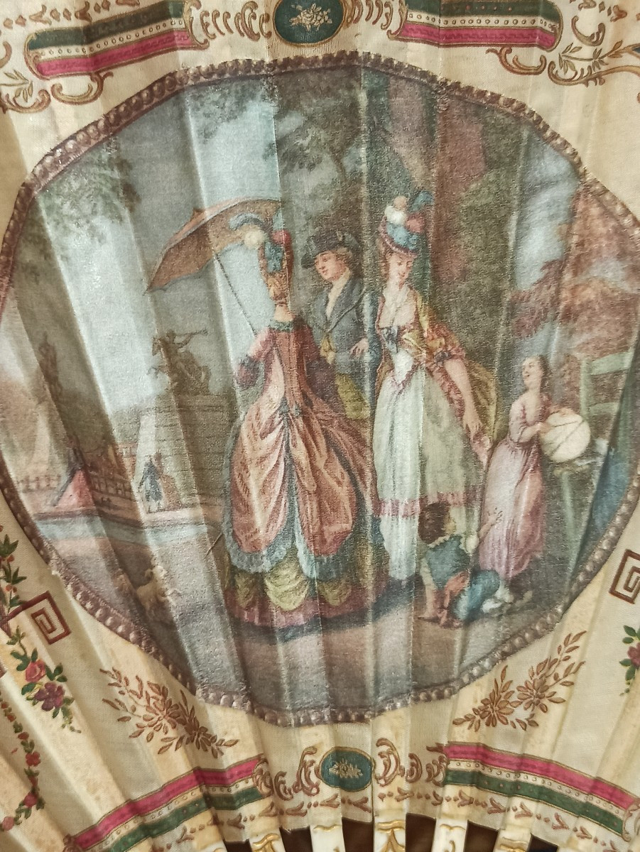 Silk Fan Decorated With Gallant Scenes, Signed Duvelleroy-photo-6