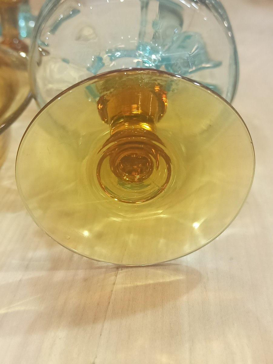 Set Of 4 Champagne Coupes, Known As "champenoise" Style, In Georges Sand Glass, 19th Century-photo-3