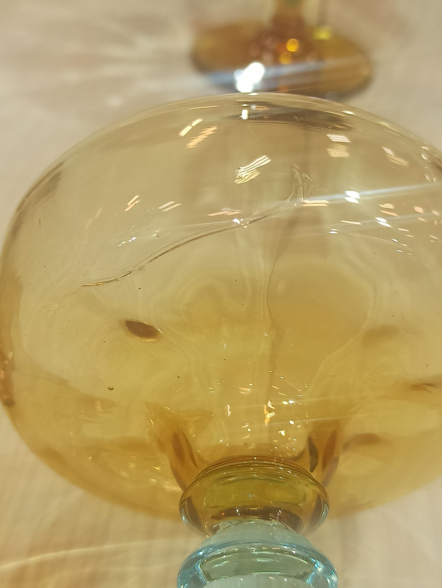 Set Of 4 Champagne Coupes, Known As "champenoise" Style, In Georges Sand Glass, 19th Century-photo-4