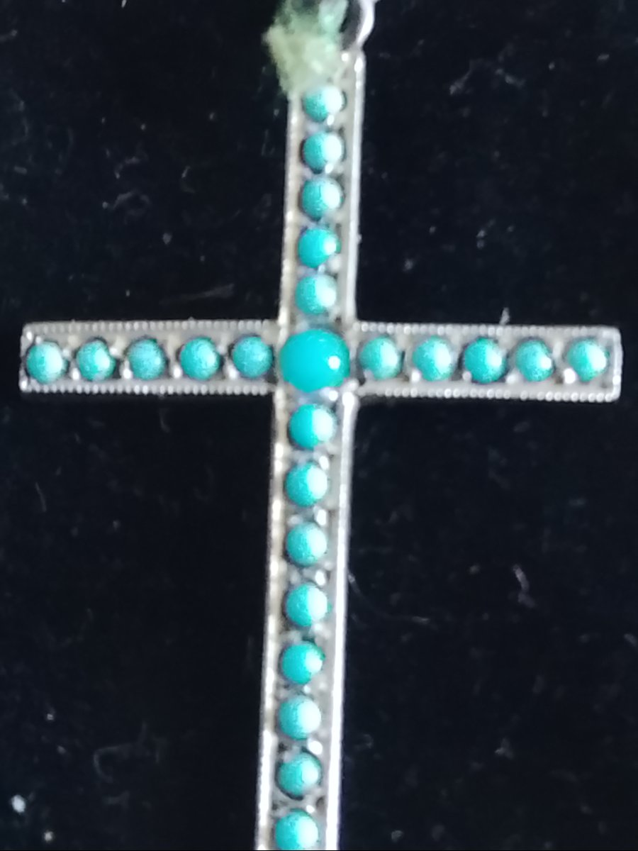 Croix en argent ornée de turquoise, circa 1940-photo-4