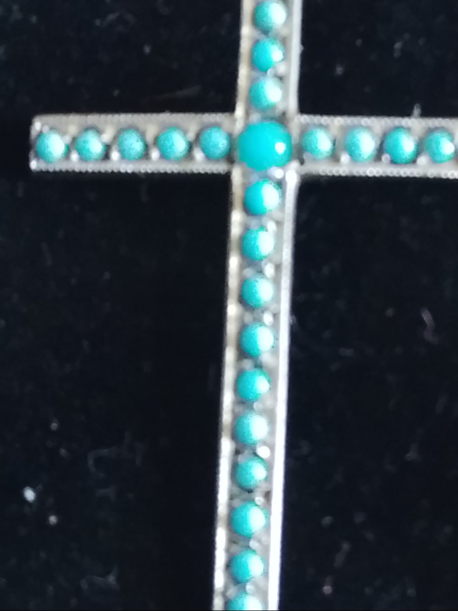 Croix en argent ornée de turquoise, circa 1940-photo-2