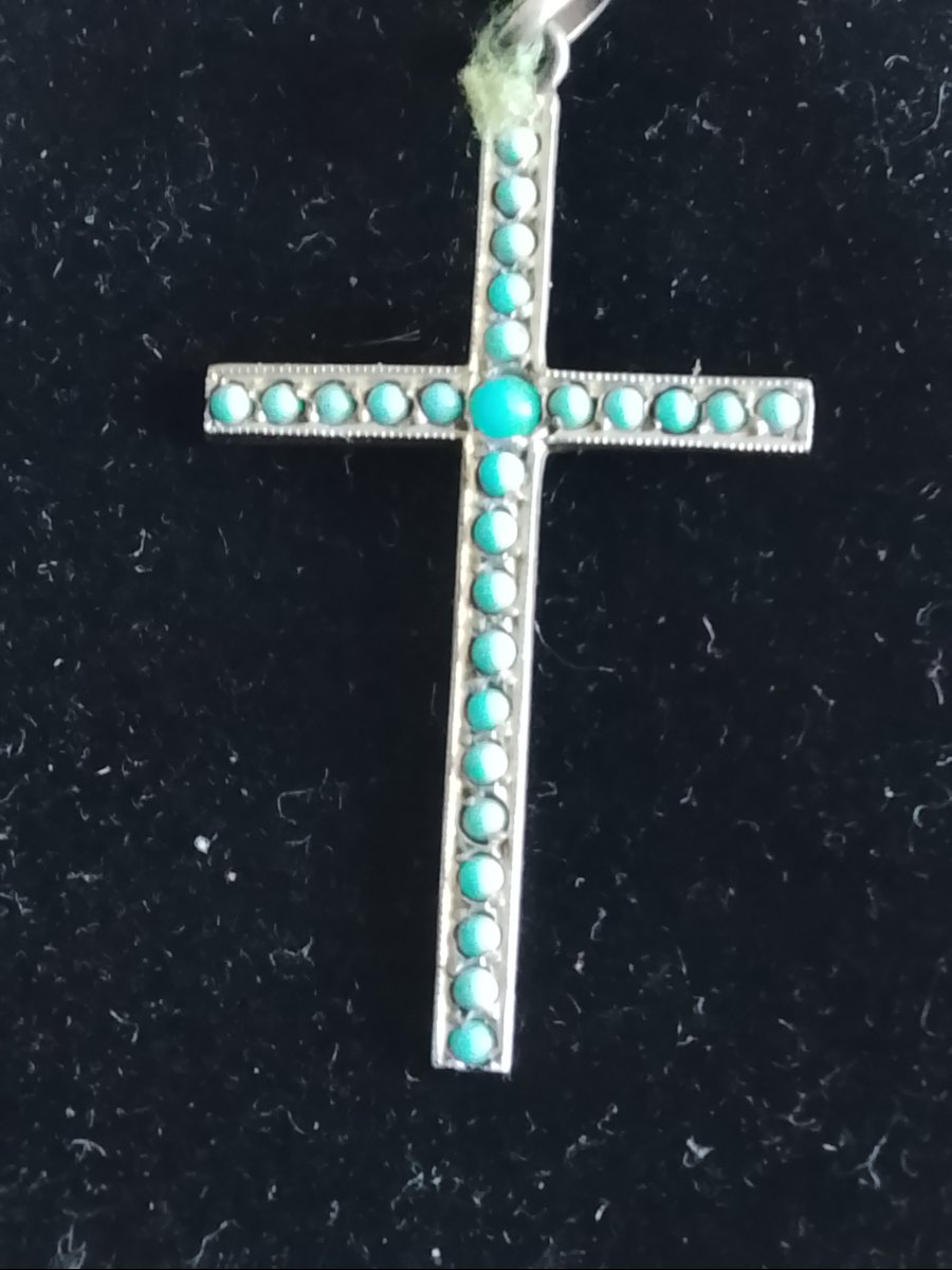 Croix en argent ornée de turquoise, circa 1940-photo-3