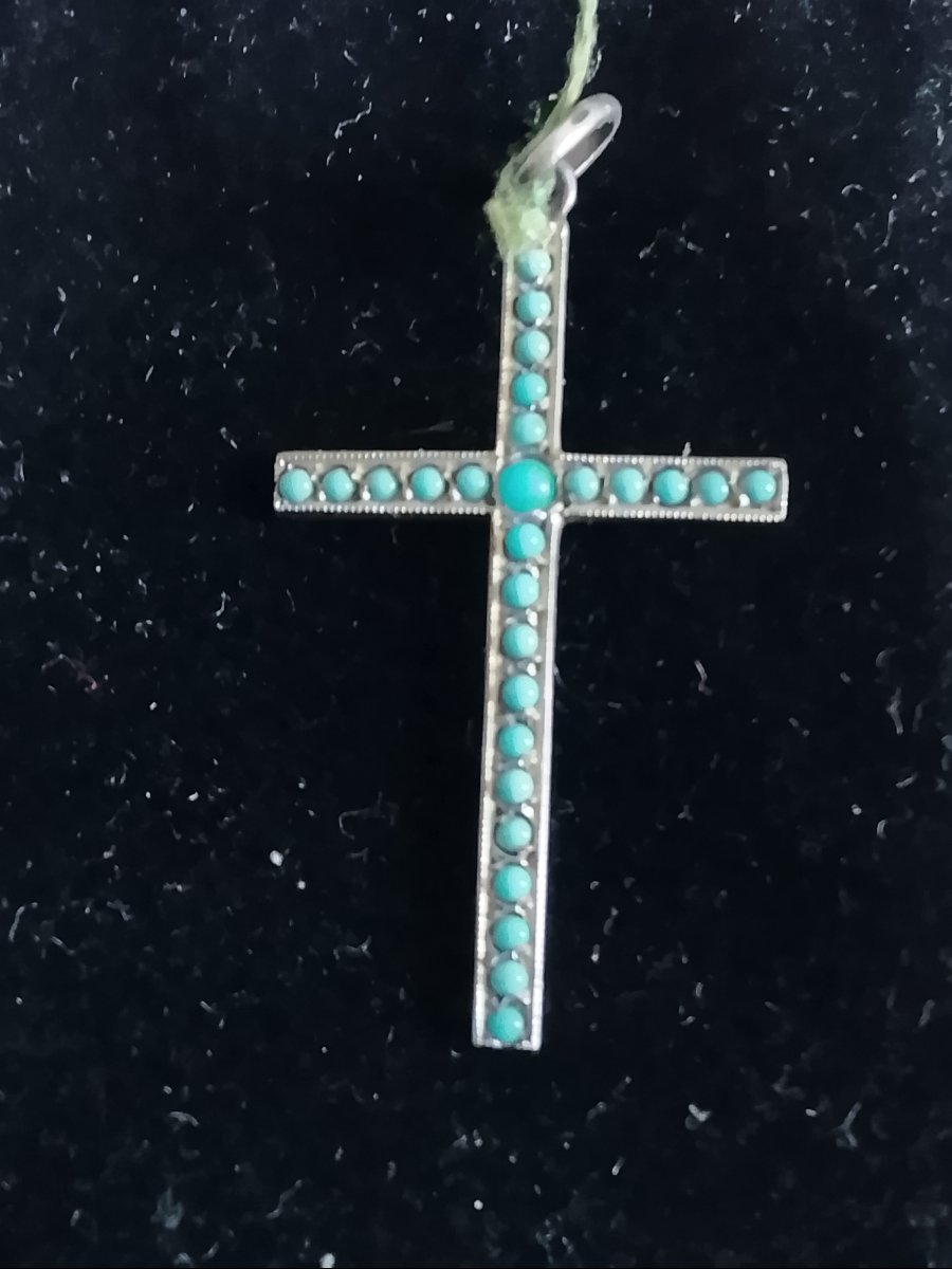 Croix en argent ornée de turquoise, circa 1940-photo-4