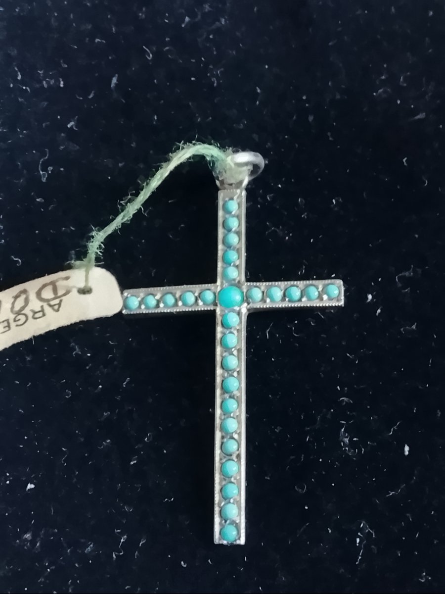 Croix en argent ornée de turquoise, circa 1940