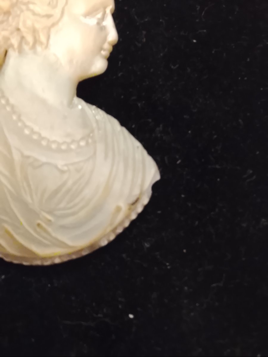 Important Antique Mother-of-pearl Cameo Profile Of A Woman, Meru Work Circa 1830-photo-5
