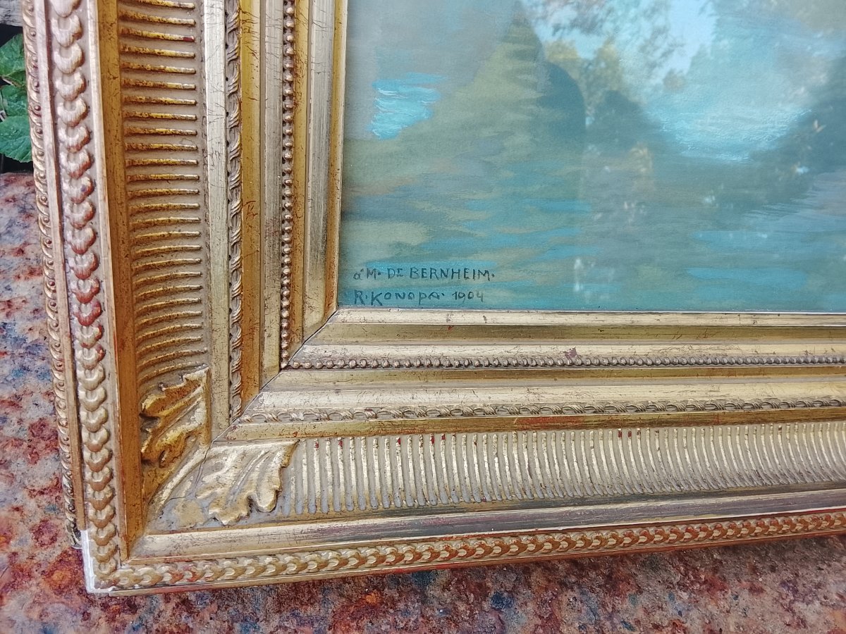 Pastel And Gouache Drawing Signed By Rudolf Konopa, *pont De Paris*, Dedicated To Mr. De Bernheim-photo-4