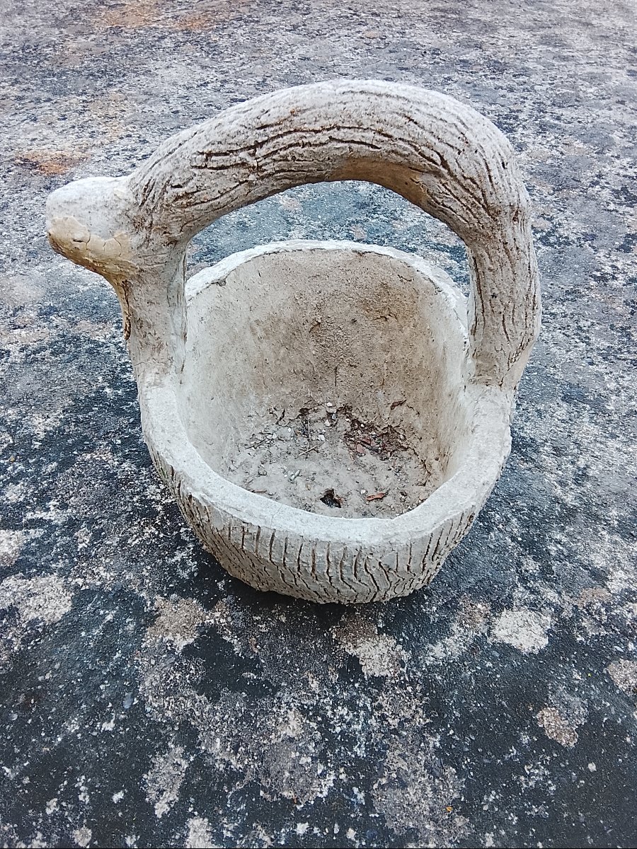 Jardiniere en forme de panier, béton, circa 1950-photo-4