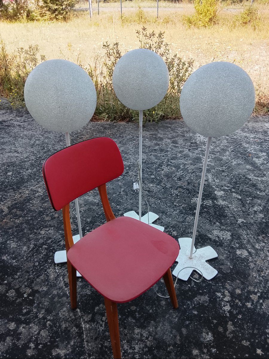 Suite de 3 lampadaires italiens space age sur piètement étoile circa 1990-photo-3