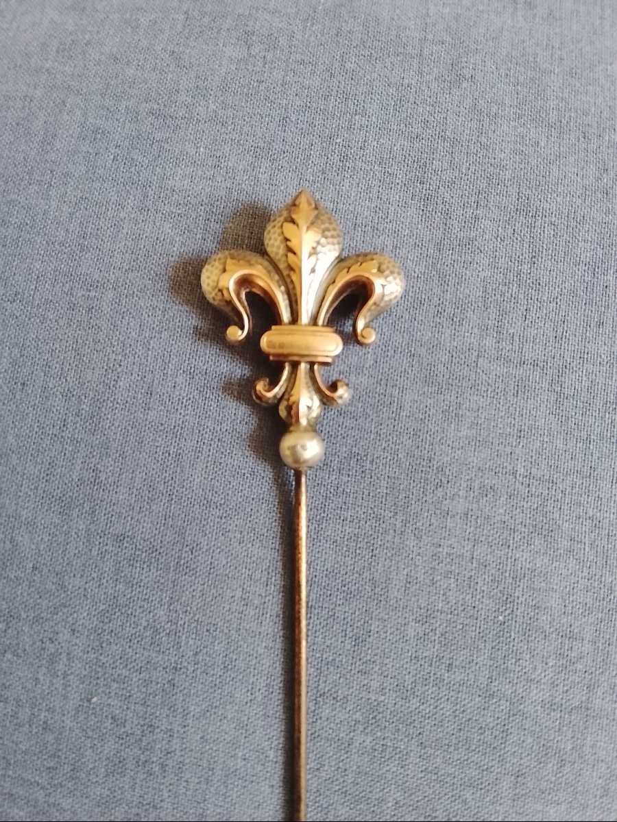 Épingle à chapeau fleur de lys argent et vermeil XIXe-photo-2