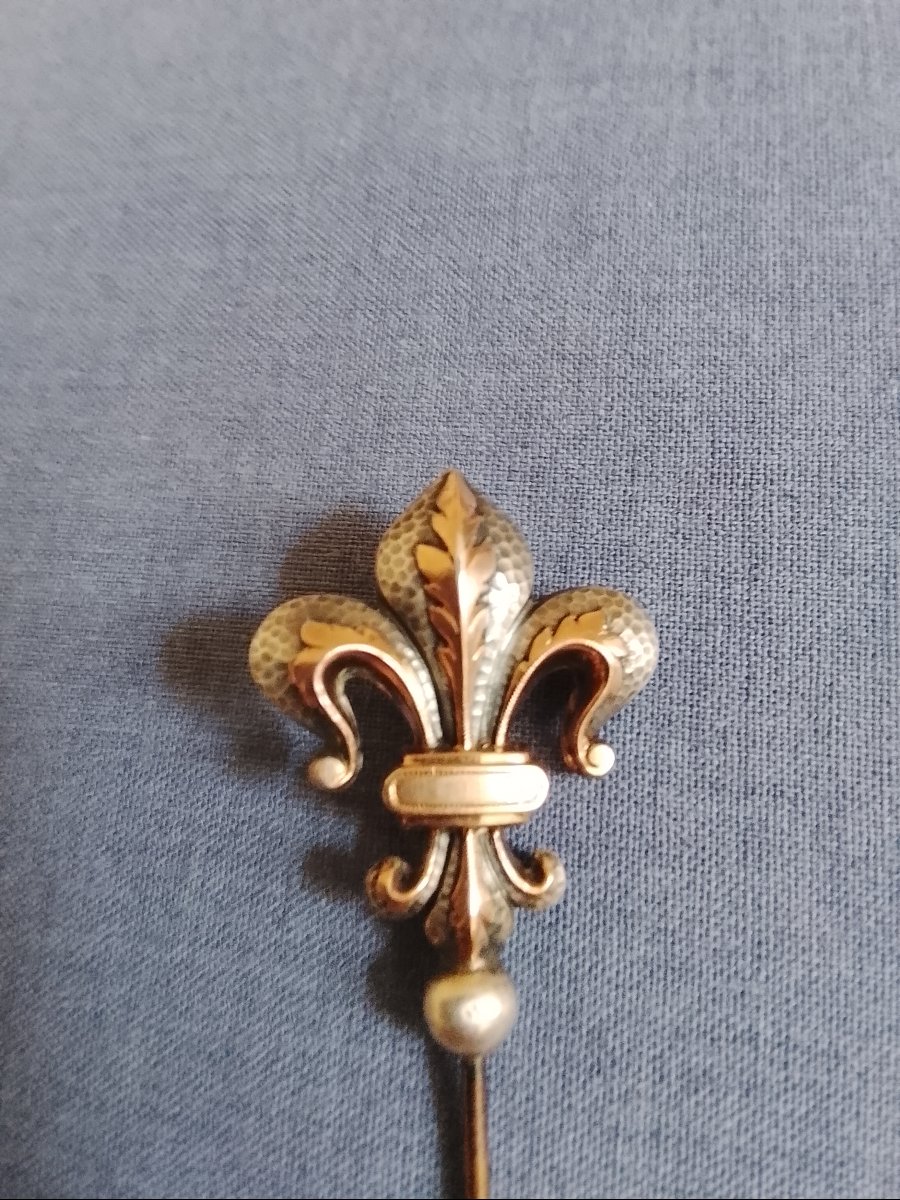 Épingle à chapeau fleur de lys argent et vermeil XIXe-photo-3