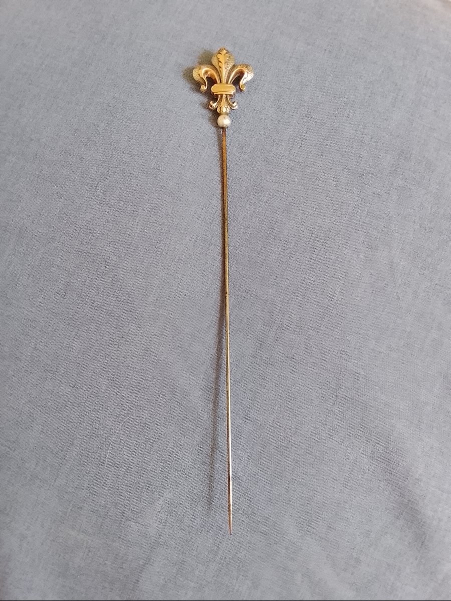 Épingle à chapeau fleur de lys argent et vermeil XIXe-photo-1
