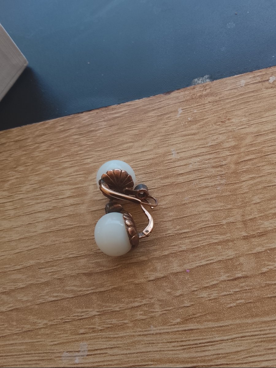 Paire de boucles d oreille en opaline et vermeil fin XIXe-photo-2